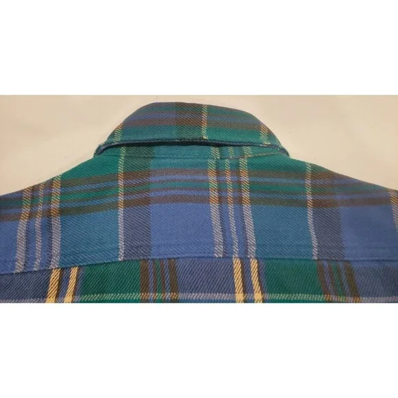 Cabelas Sidney Nebraska Vintage Heavy Flannel Plaid Snap Shirt Mens L GUC 80s - Picture 5 of 12